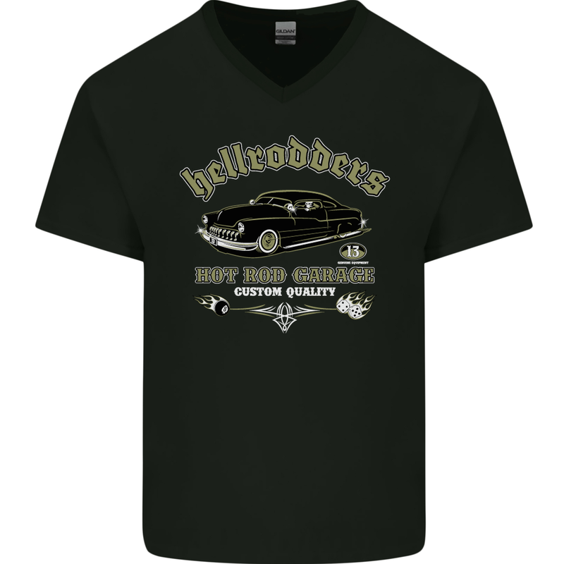 Hellrodders Hot Rod Garage Hotrod Dragster Mens V-Neck Cotton T-Shirt Black