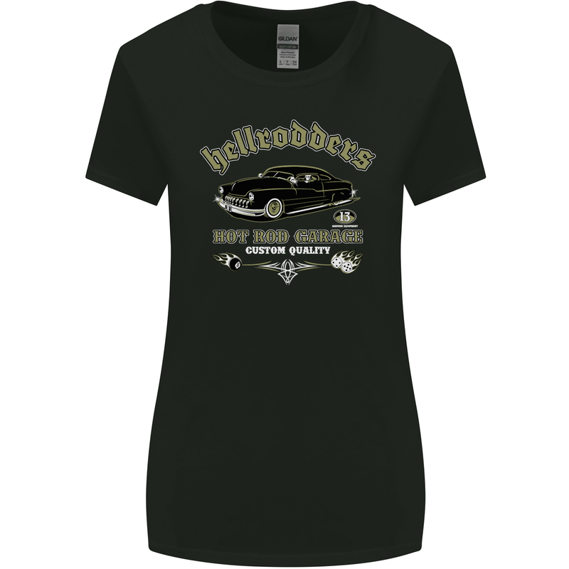 Hellrodders Hot Rod Garage Hotrod Dragster Womens Wider Cut T-Shirt Black