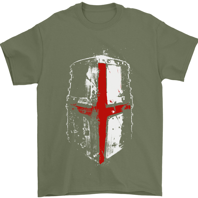 Helmet Gym England Flag St Georges Day Mens T-Shirt Cotton Gildan Military Green