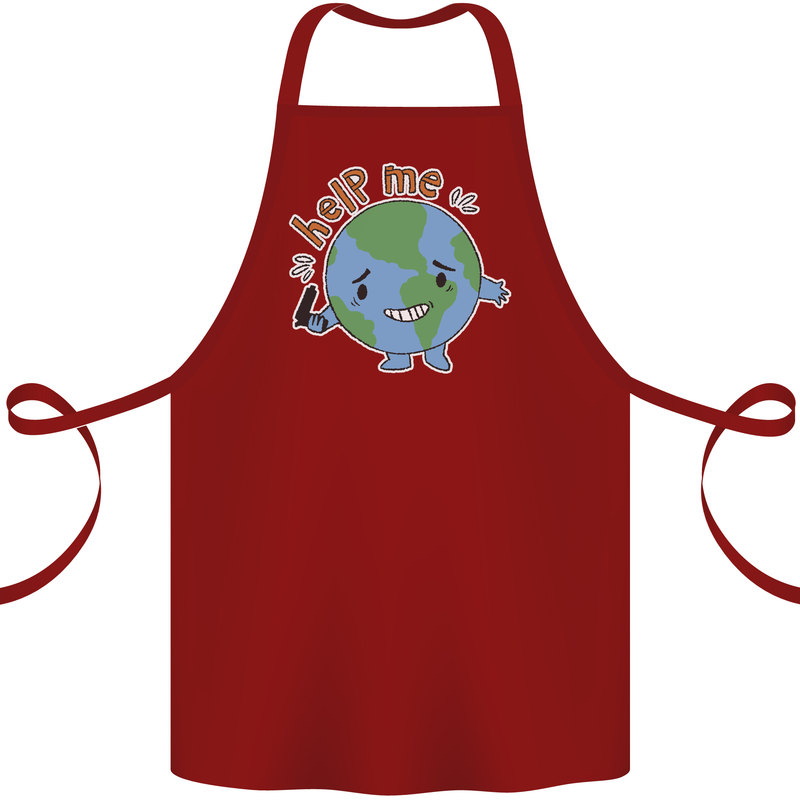 Help Me Climate Change Environment Cotton Apron 100% Organic Maroon