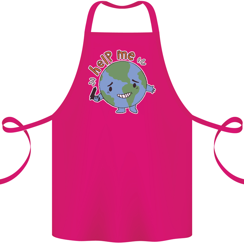 Help Me Climate Change Environment Cotton Apron 100% Organic Pink