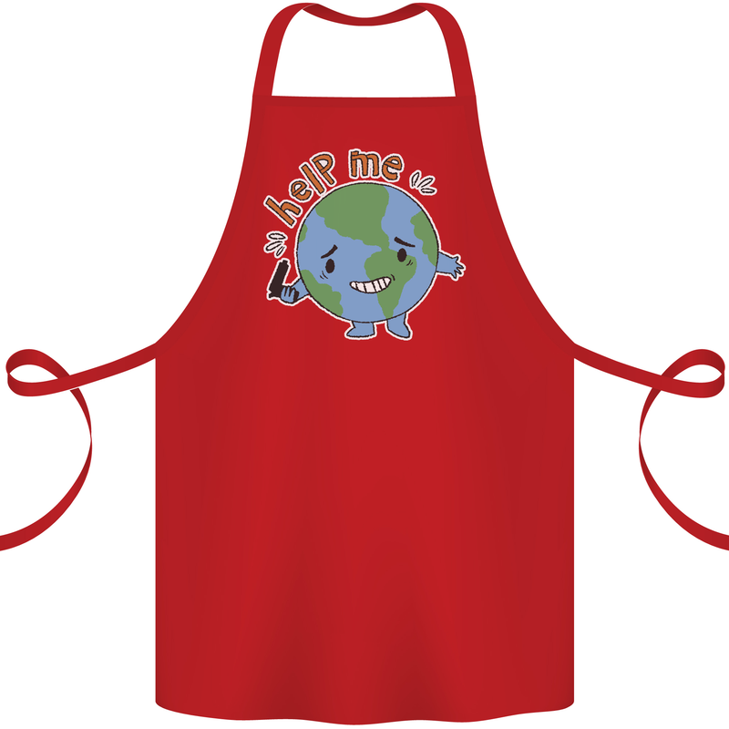 Help Me Climate Change Environment Cotton Apron 100% Organic Red