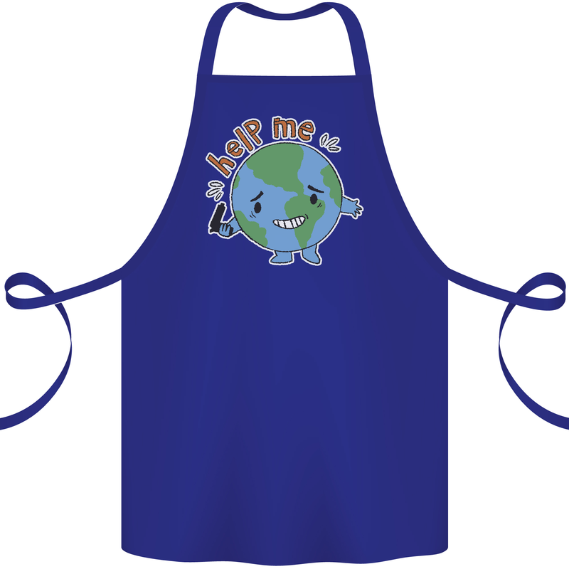 Help Me Climate Change Environment Cotton Apron 100% Organic Royal Blue