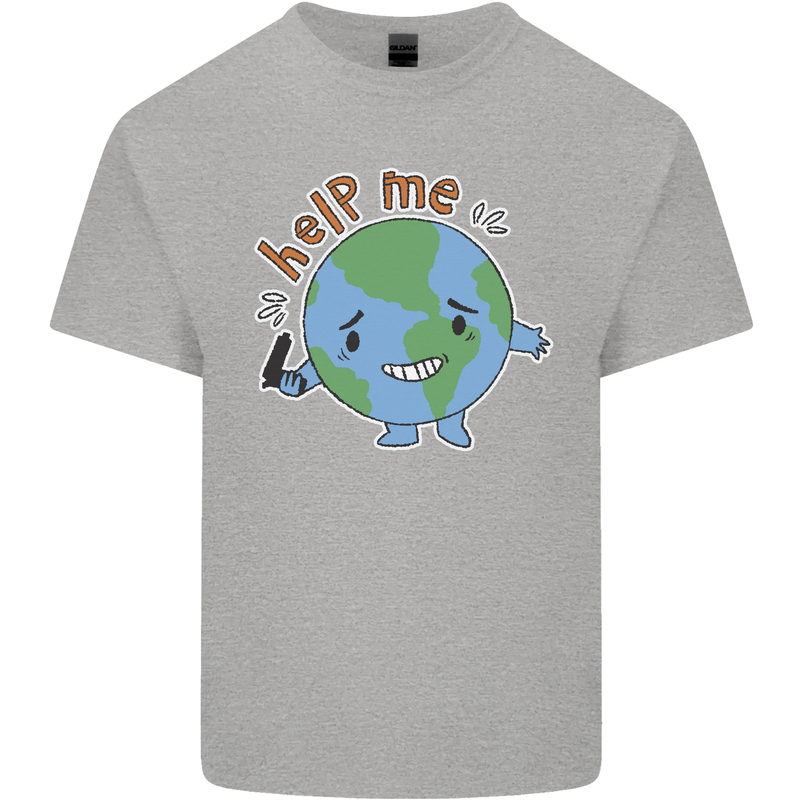 Help Me Climate Change Environment Kids T-Shirt Childrens Sports Grey