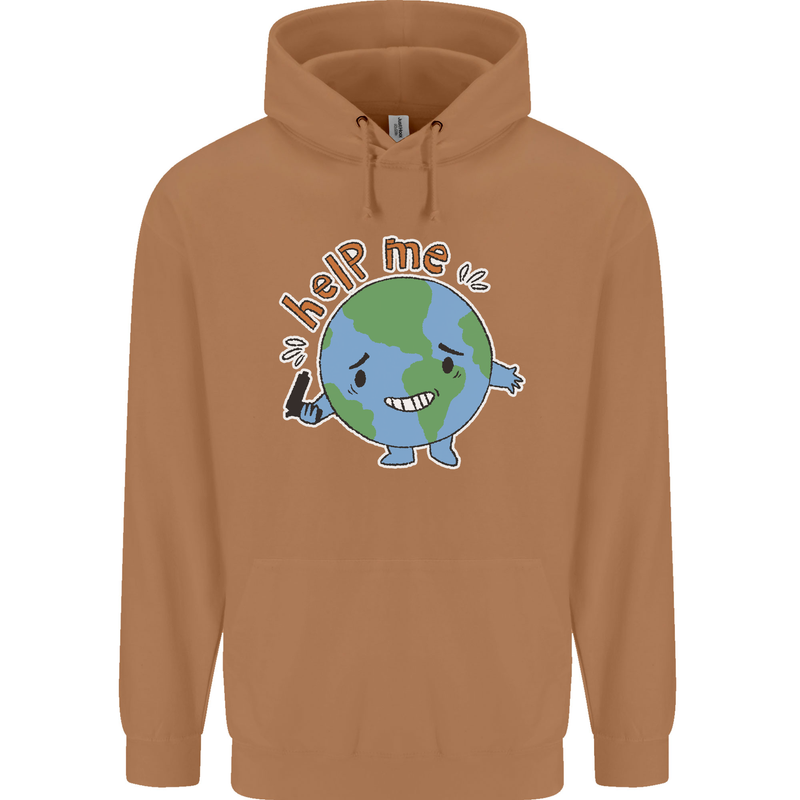 Help Me Climate Change Environment Mens 80% Cotton Hoodie Caramel Latte