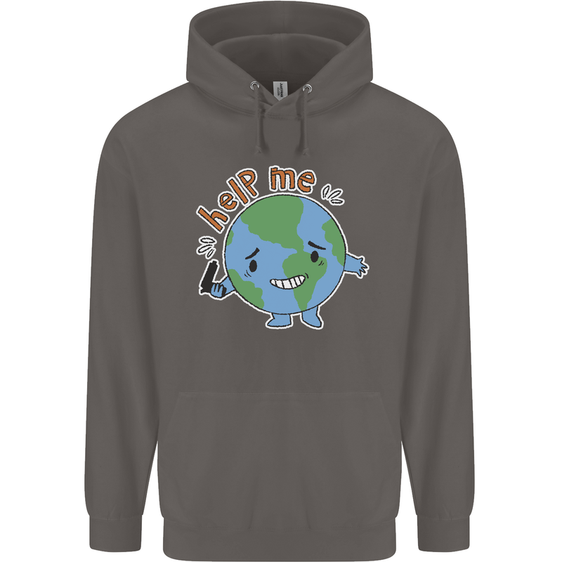 Help Me Climate Change Environment Mens 80% Cotton Hoodie Charcoal