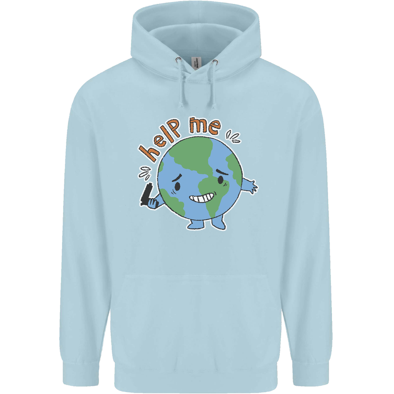 Help Me Climate Change Environment Mens 80% Cotton Hoodie Light Blue