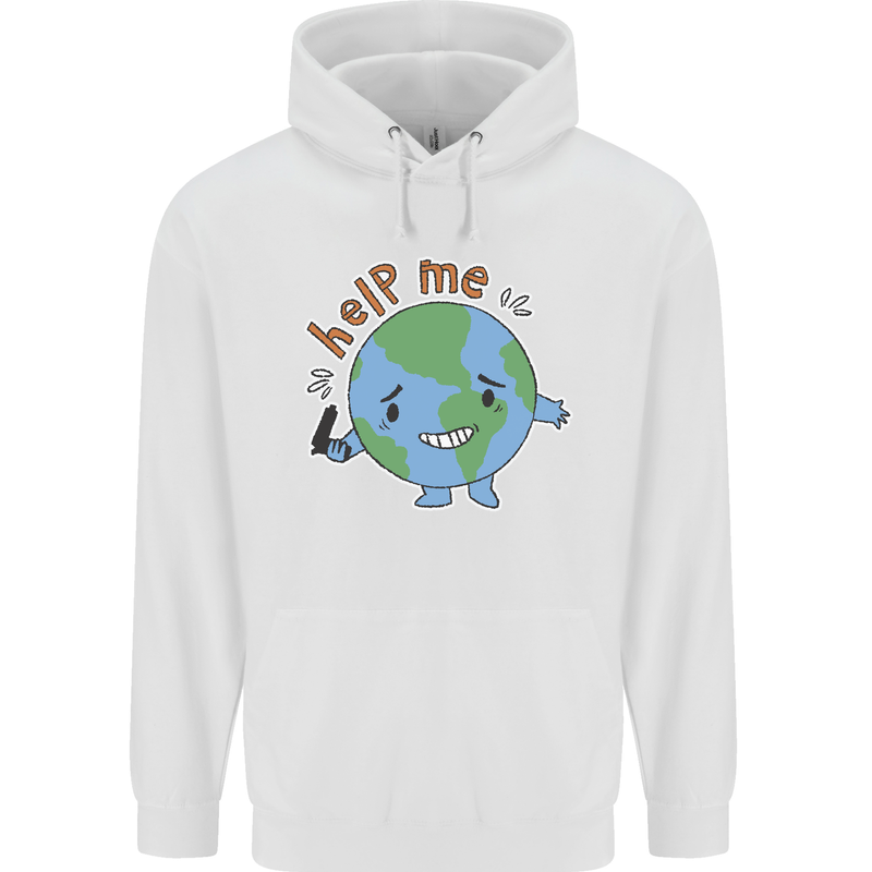 Help Me Climate Change Environment Mens 80% Cotton Hoodie White