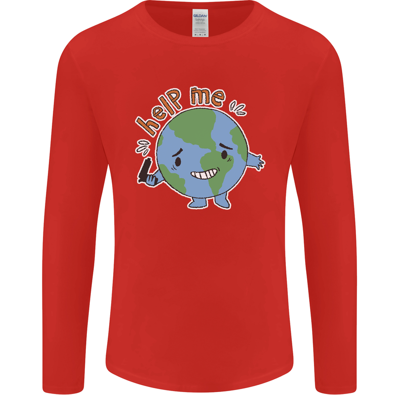 Help Me Climate Change Environment Mens Long Sleeve T-Shirt Red