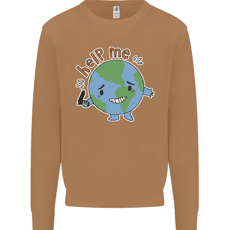 Help Me Climate Change Environment Mens Sweatshirt Jumper Caramel Latte