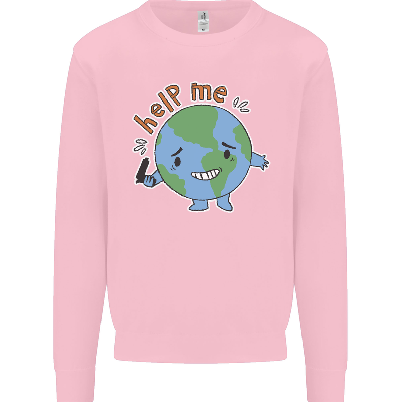 Help Me Climate Change Environment Mens Sweatshirt Jumper Light Pink