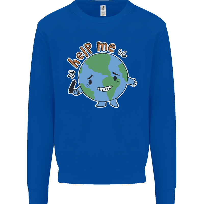 Help Me Climate Change Environment Mens Sweatshirt Jumper Royal Blue