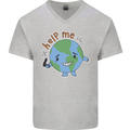 Help Me Climate Change Environment Mens V-Neck Cotton T-Shirt Sports Grey