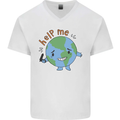 Help Me Climate Change Environment Mens V-Neck Cotton T-Shirt White