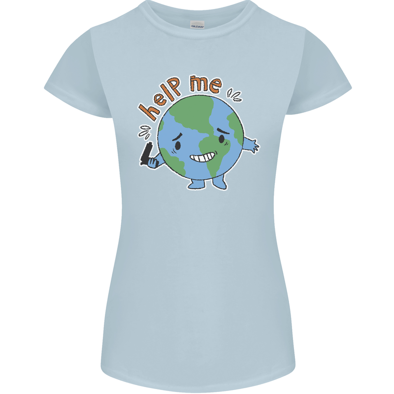 Help Me Climate Change Environment Womens Petite Cut T-Shirt Light Blue