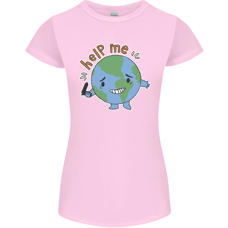 Help Me Climate Change Environment Womens Petite Cut T-Shirt Light Pink
