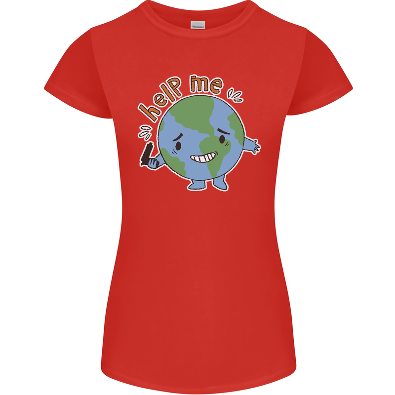 Help Me Climate Change Environment Womens Petite Cut T-Shirt Red