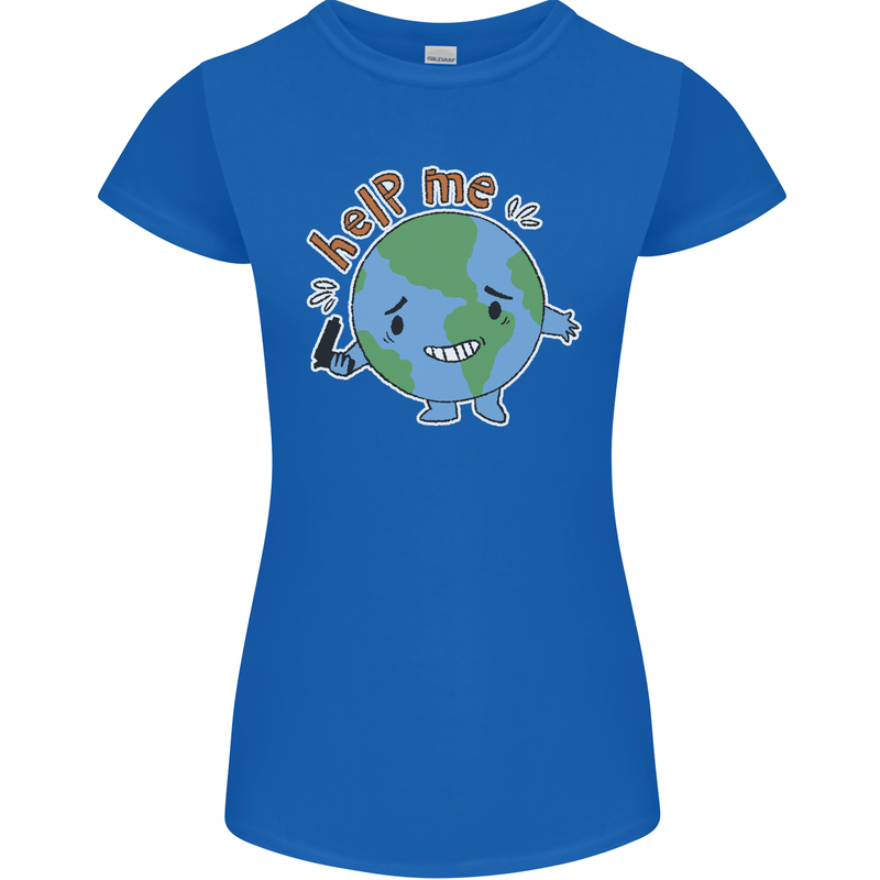 Help Me Climate Change Environment Womens Petite Cut T-Shirt Royal Blue