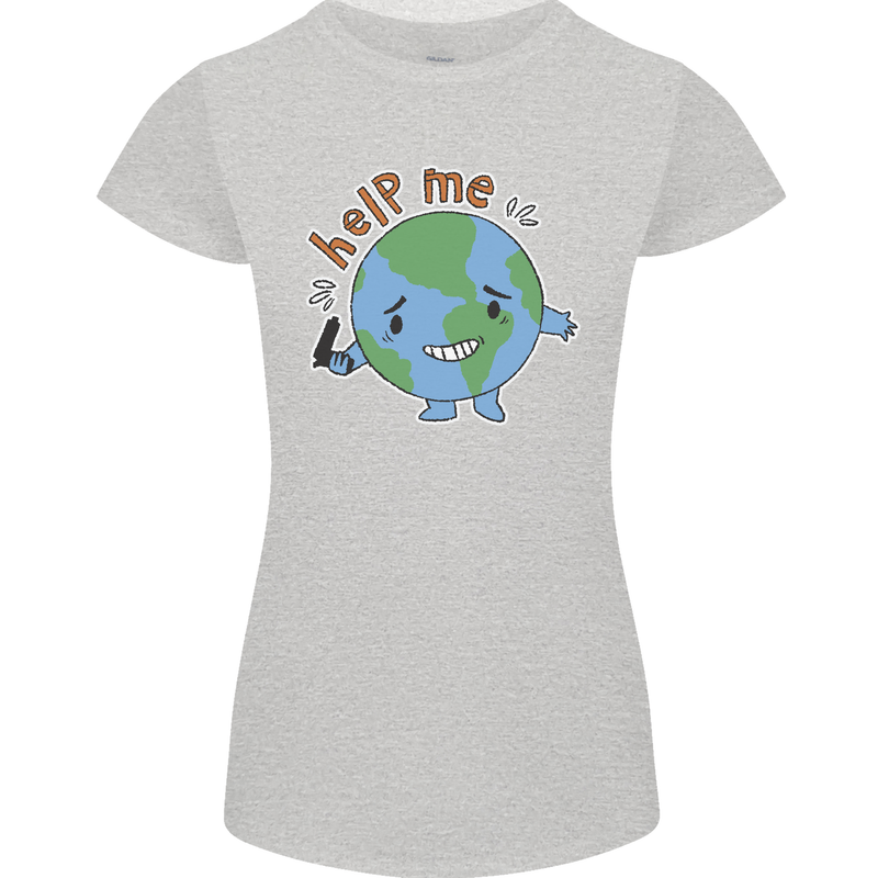 Help Me Climate Change Environment Womens Petite Cut T-Shirt Sports Grey