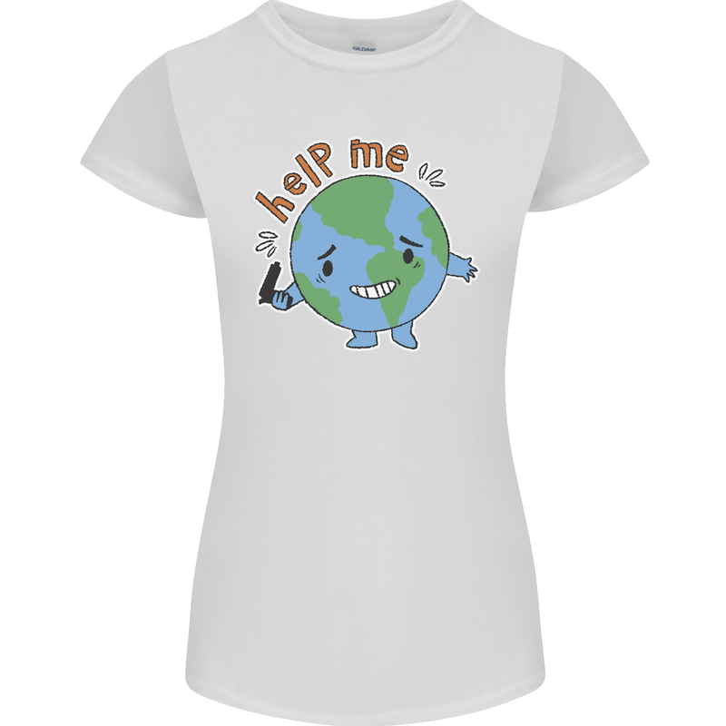 Help Me Climate Change Environment Womens Petite Cut T-Shirt White