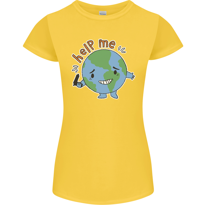 Help Me Climate Change Environment Womens Petite Cut T-Shirt Yellow