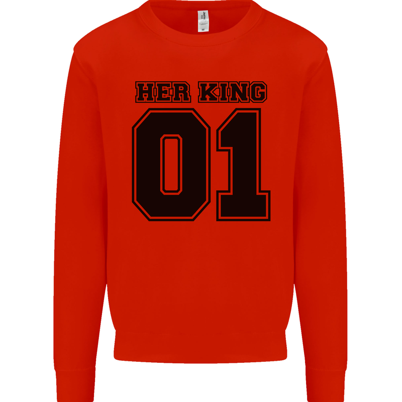 Her King Funny Valentines Day Kids Sweatshirt Jumper Bright Red