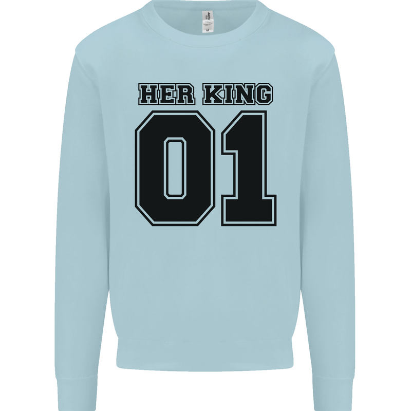 Her King Funny Valentines Day Kids Sweatshirt Jumper Light Blue