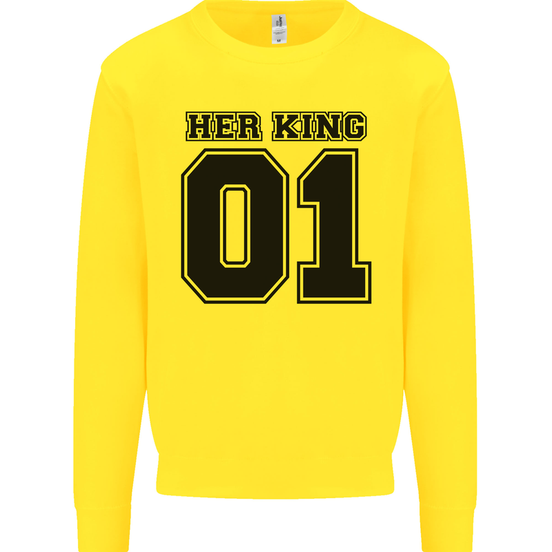 Her King Funny Valentines Day Kids Sweatshirt Jumper Yellow