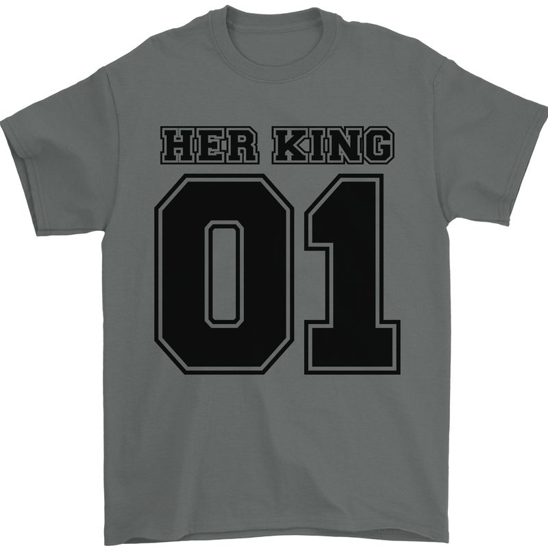 Her King Funny Valentines Day Mens T-Shirt 100% Cotton Charcoal