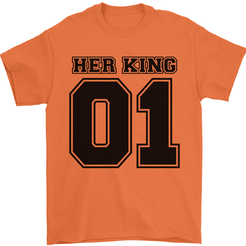 Her King Funny Valentines Day Mens T-Shirt 100% Cotton Orange