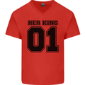Her King Funny Valentines Day Mens V-Neck Cotton T-Shirt Red