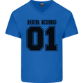 Her King Funny Valentines Day Mens V-Neck Cotton T-Shirt Royal Blue