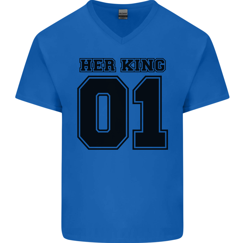 Her King Funny Valentines Day Mens V-Neck Cotton T-Shirt Royal Blue