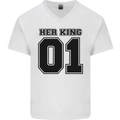 Her King Funny Valentines Day Mens V-Neck Cotton T-Shirt White