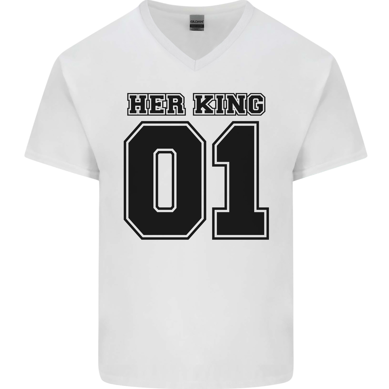 Her King Funny Valentines Day Mens V-Neck Cotton T-Shirt White