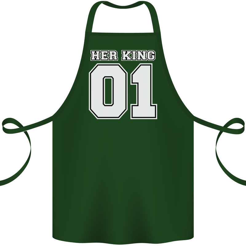 Her King Funny Wedding Anniversary Cotton Apron 100% Organic Forest Green