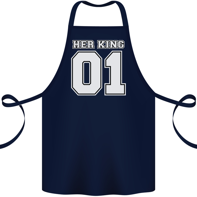 Her King Funny Wedding Anniversary Cotton Apron 100% Organic Navy Blue