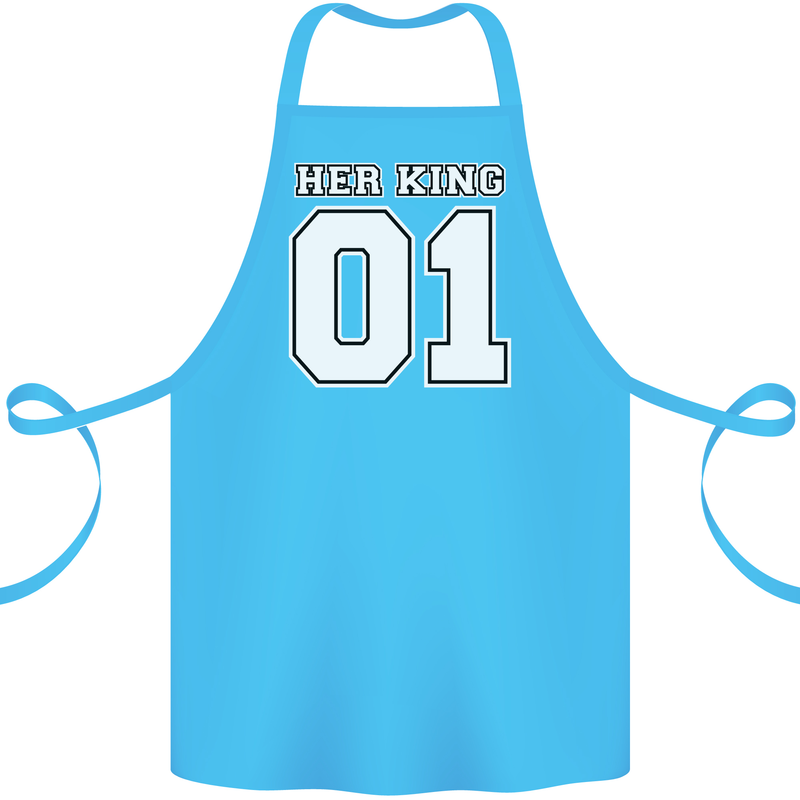 Her King Funny Wedding Anniversary Cotton Apron 100% Organic Turquoise