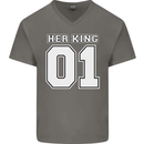Her King Funny Wedding Anniversary Mens V-Neck Cotton T-Shirt Charcoal