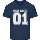 Her King Funny Wedding Anniversary Mens V-Neck Cotton T-Shirt Navy Blue