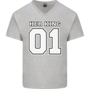 Her King Funny Wedding Anniversary Mens V-Neck Cotton T-Shirt Sports Grey