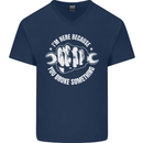 Here Because You Broke Something Mechanic Mens V-Neck Cotton T-Shirt Navy Blue