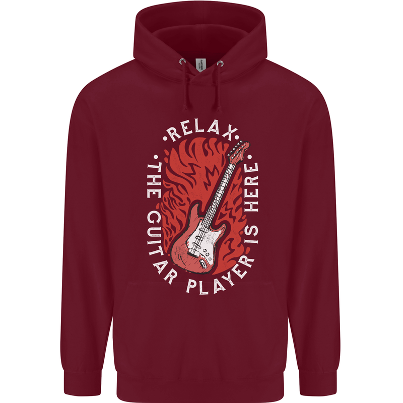 Here Comes the Guitar Player Guitarist Childrens Kids Hoodie Maroon