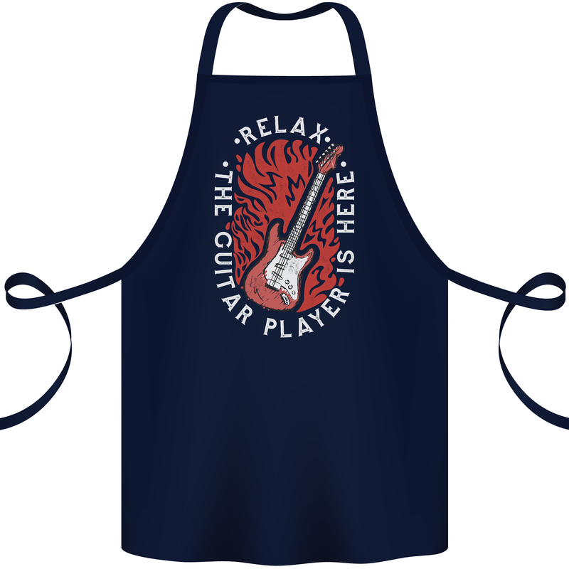 Here Comes the Guitar Player Guitarist Cotton Apron 100% Organic Navy Blue