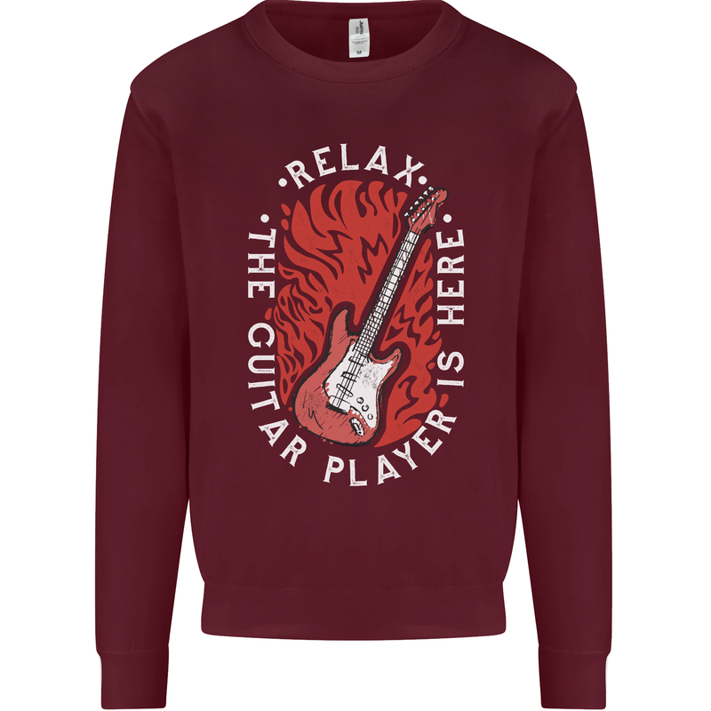 Here Comes the Guitar Player Guitarist Kids Sweatshirt Jumper Maroon
