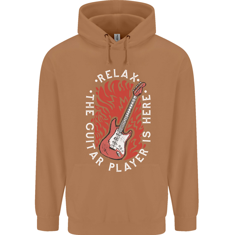 Here Comes the Guitar Player Guitarist Mens 80% Cotton Hoodie Caramel Latte