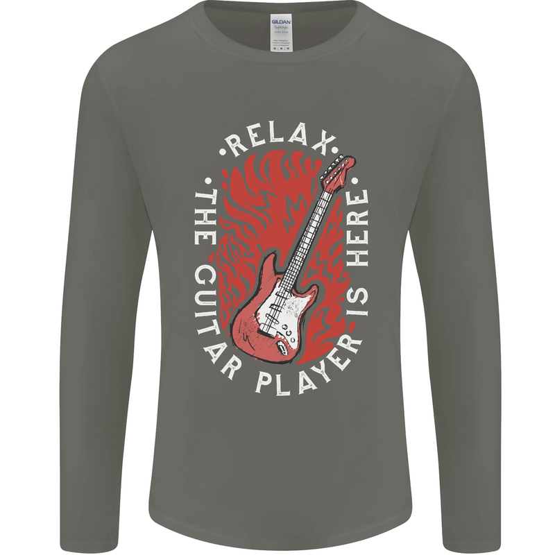 Here Comes the Guitar Player Guitarist Mens Long Sleeve T-Shirt Charcoal
