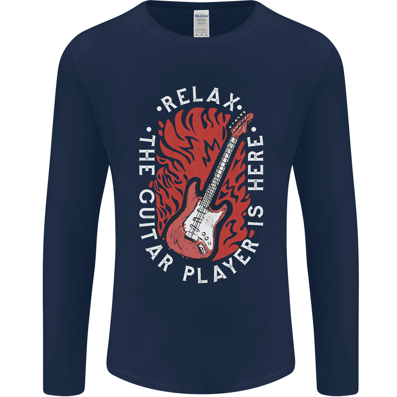 Here Comes the Guitar Player Guitarist Mens Long Sleeve T-Shirt Navy Blue
