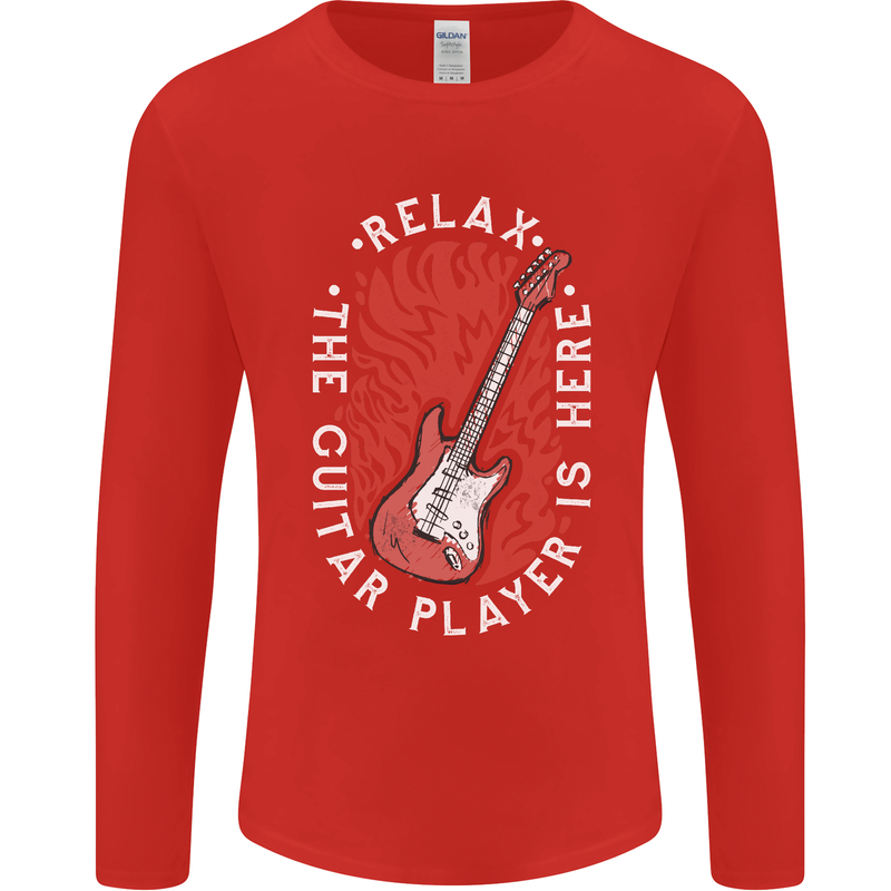 Here Comes the Guitar Player Guitarist Mens Long Sleeve T-Shirt Red