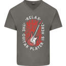 Here Comes the Guitar Player Guitarist Mens V-Neck Cotton T-Shirt Charcoal